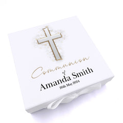 Personalised Communion Silver Cross Keepsake Memory Box Gift ukgiftstoreonline