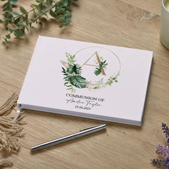 Personalised Communion Guestbook 80 Lined Pages With Leaf Design ukgiftstoreonline