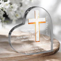Personalised Communion Heart Block With Marble Cross In Gift Box ukgiftstoreonline