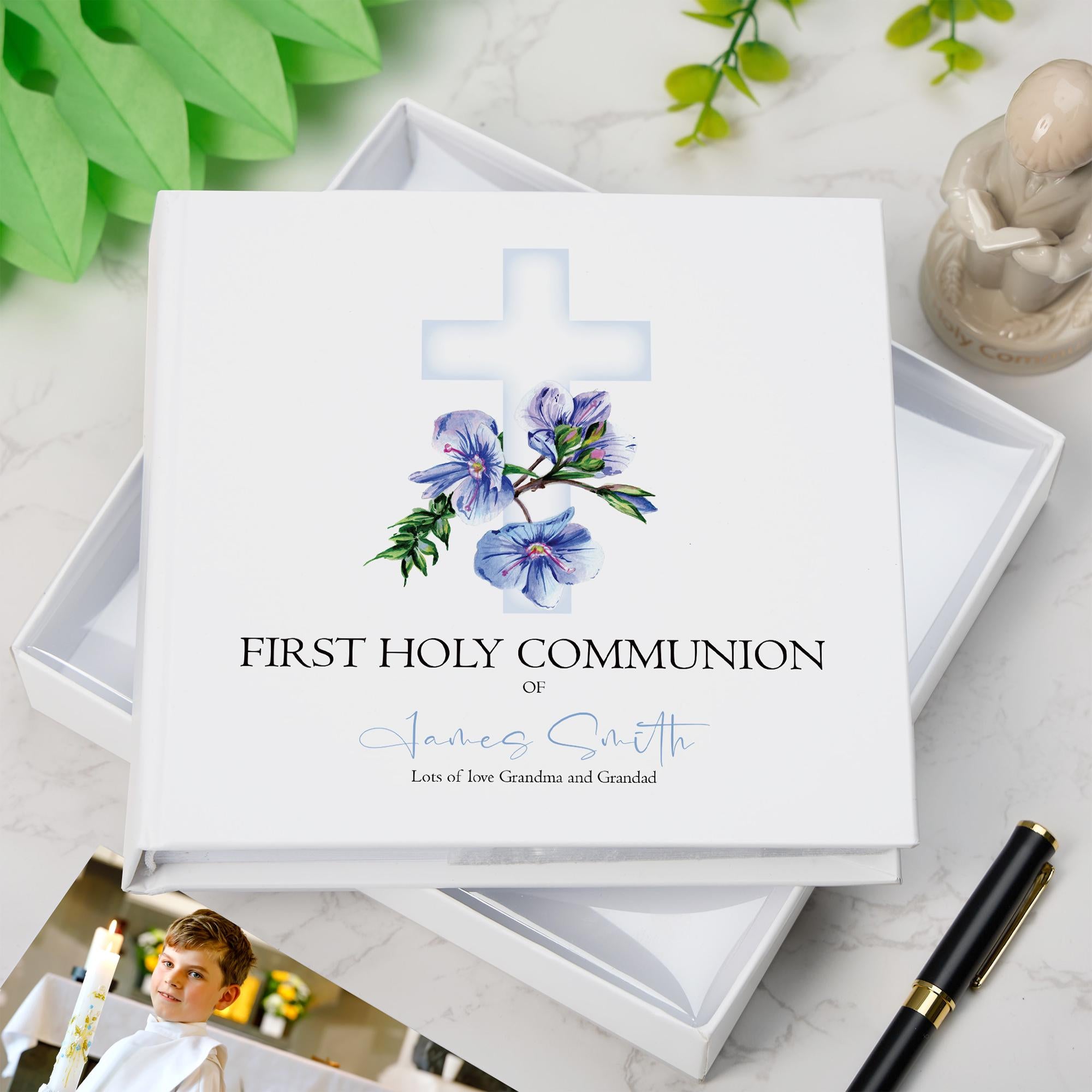 Personalised Communion 6x4" Slip in Photo Album Gift With Blue Cross ukgiftstoreonline