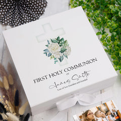 Personalised First Holy Communion Green Cross Keepsake Memory Box Gift ukgiftstoreonline