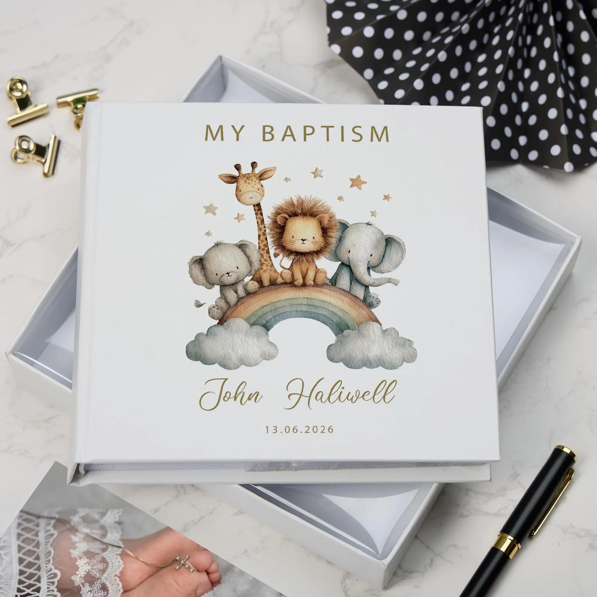 Personalised My Christening-Baptism-First Holy Communion-Confirmation Photo Album Gift Boxed Safari Animal Design ukgiftstoreonline