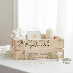 Personalised Crate Box Gift For Christening Baptism Communion or Confirmation ukgiftstoreonline