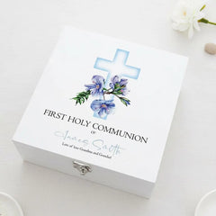 Personalised First Holy Communion Wooden Keepsake Memory Box Blue Cross ukgiftstoreonline