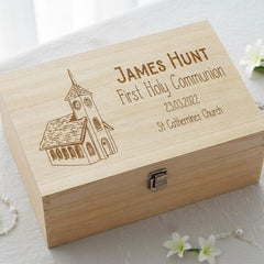Personalised Large Wooden Communion Memory Keepsake Box Church Design ukgiftstoreonline