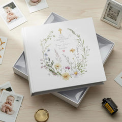 Personalised Christening Baptism Communion, Delicate Floral Design Photo Album In Gift Box ukgiftstoreonline