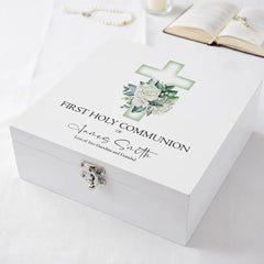 Personalised First Holy Communion Wooden Keepsake Memory Box Green Cross ukgiftstoreonline