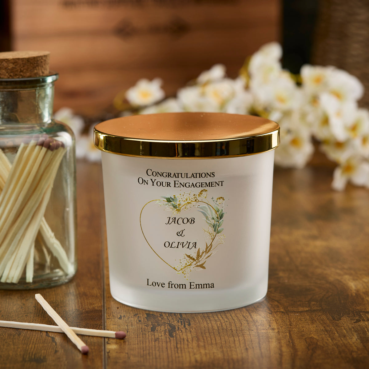 Personalised Large Double Wick Engagement Candle Gift With Gold Leaf