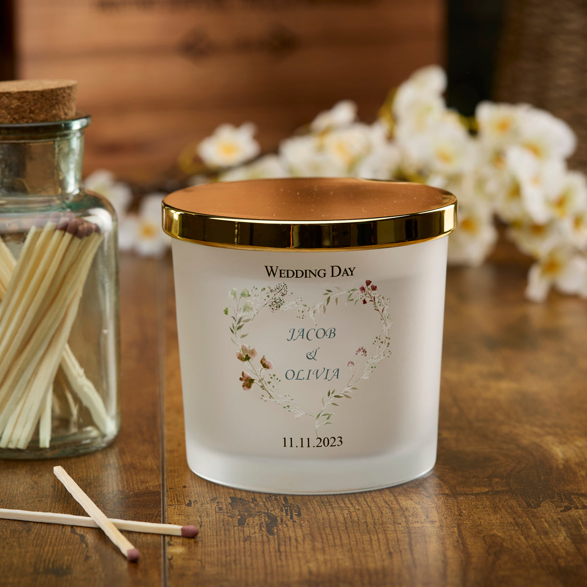 Personalised Large Double Wick Wedding Candle Gift With Watercolour Heart