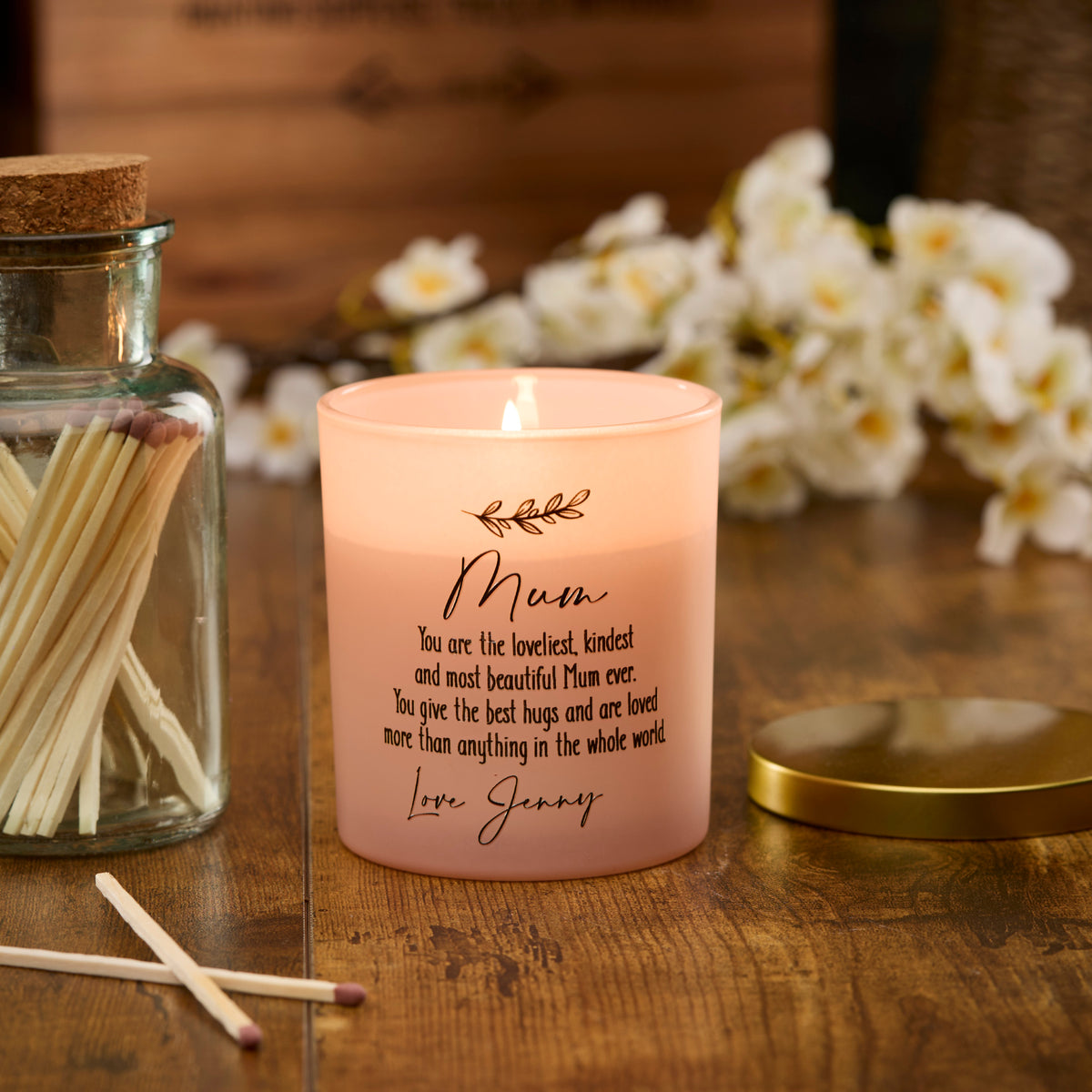 Beautiful Pink Personalised Mum Sentiment Jar Candle Gift For Her