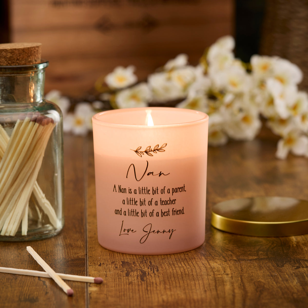 Beautiful Pink Personalised Nan Sentiment Jar Candle Gift For Her