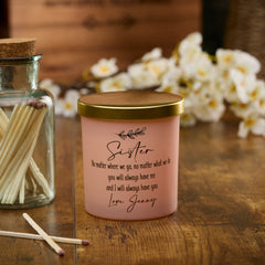 Beautiful Pink Personalised Sister Sentiment Jar Candle Gift For Her
