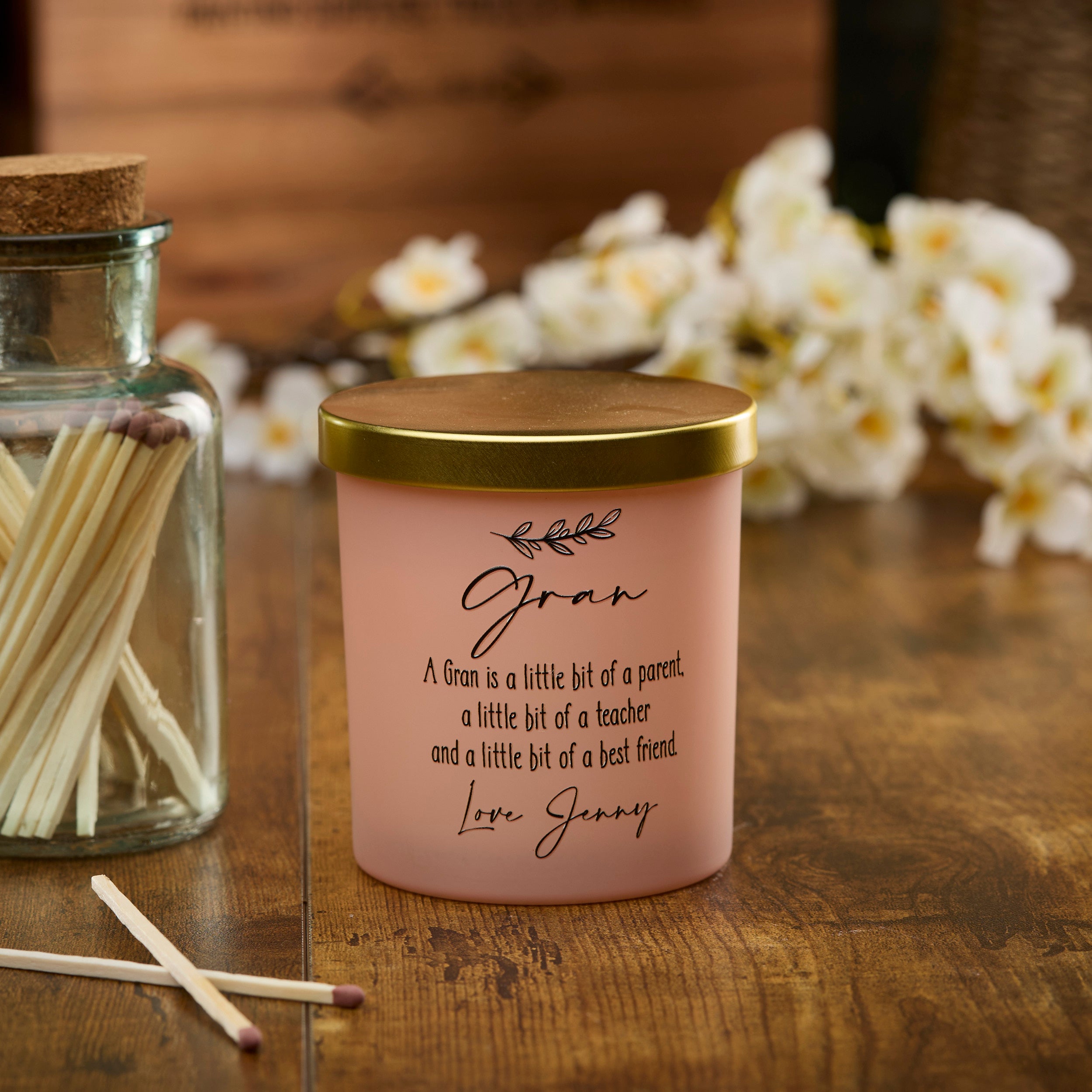 Beautiful Pink Personalised Gran Sentiment Jar Candle Gift For Her