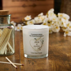 Personalised Candle Gift For Engagement Couple With Gold Leaf Heart