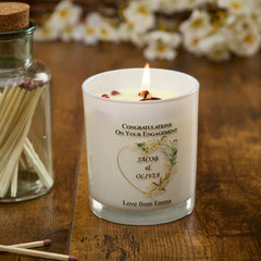 Personalised Candle Gift For Engagement Couple With Gold Leaf Heart