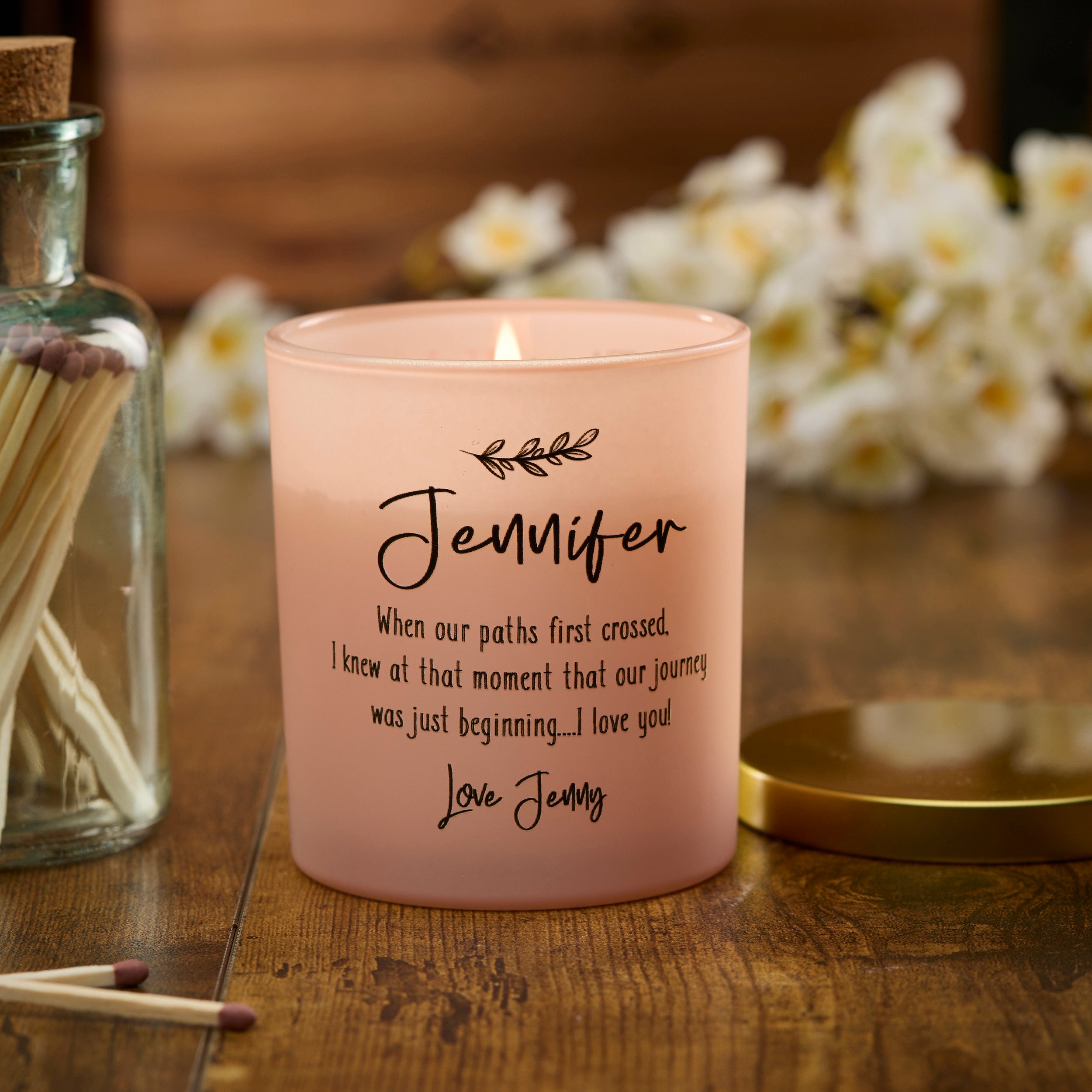 Beautiful Pink Personalised Love Sentiment Jar Candle Gift For Her