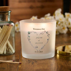 Personalised Large Double Wick Wedding Candle Gift With Dusty Blue Heart