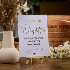 Personalised Table Décor Gold Foil Glow Stick Wedding Print Sign