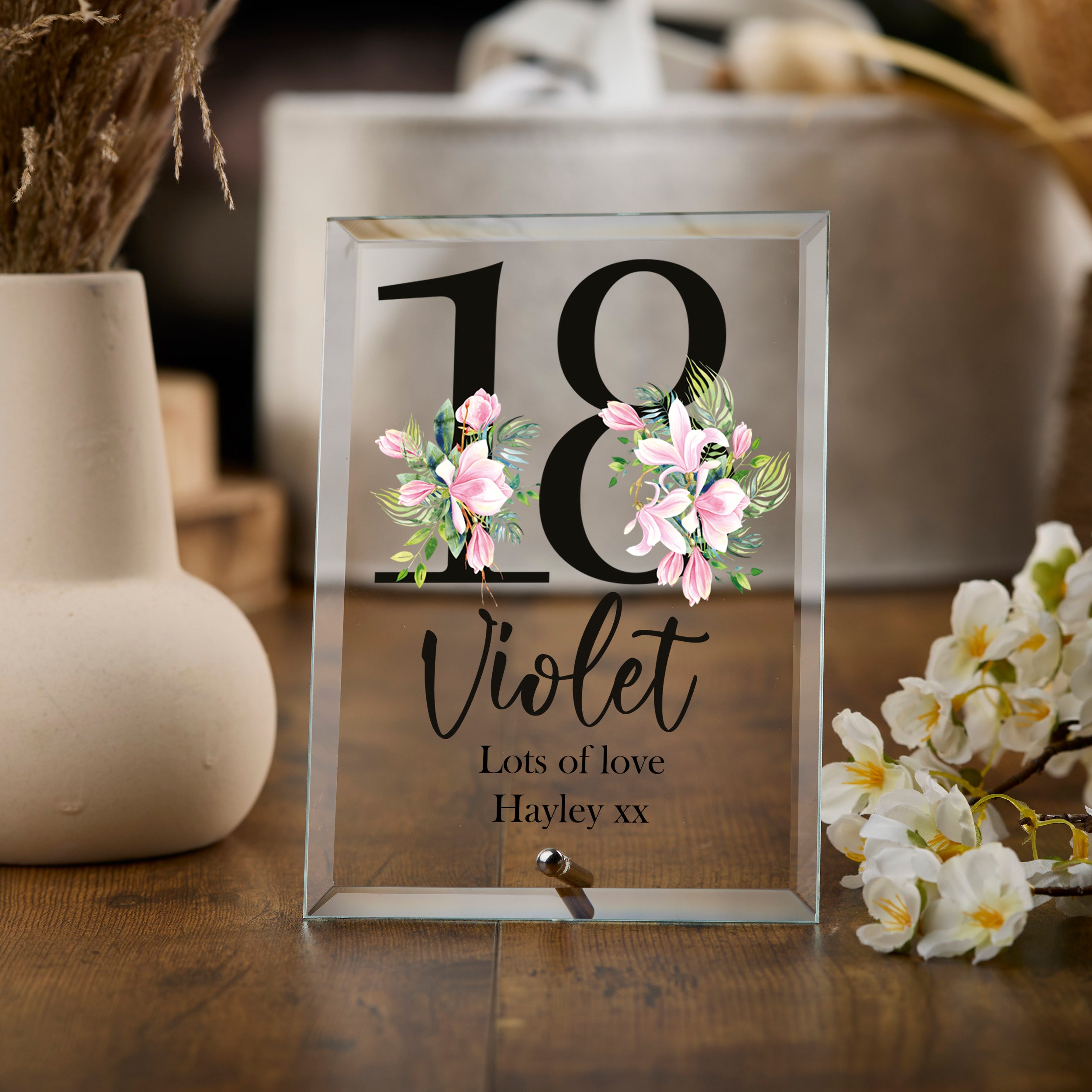 Personalised 18th Birthday Floral Keepsake Gift Glass Plaque Gift