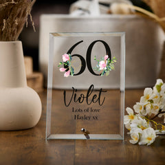 Personalised 60th Birthday Floral Keepsake Gift Glass Plaque Gift