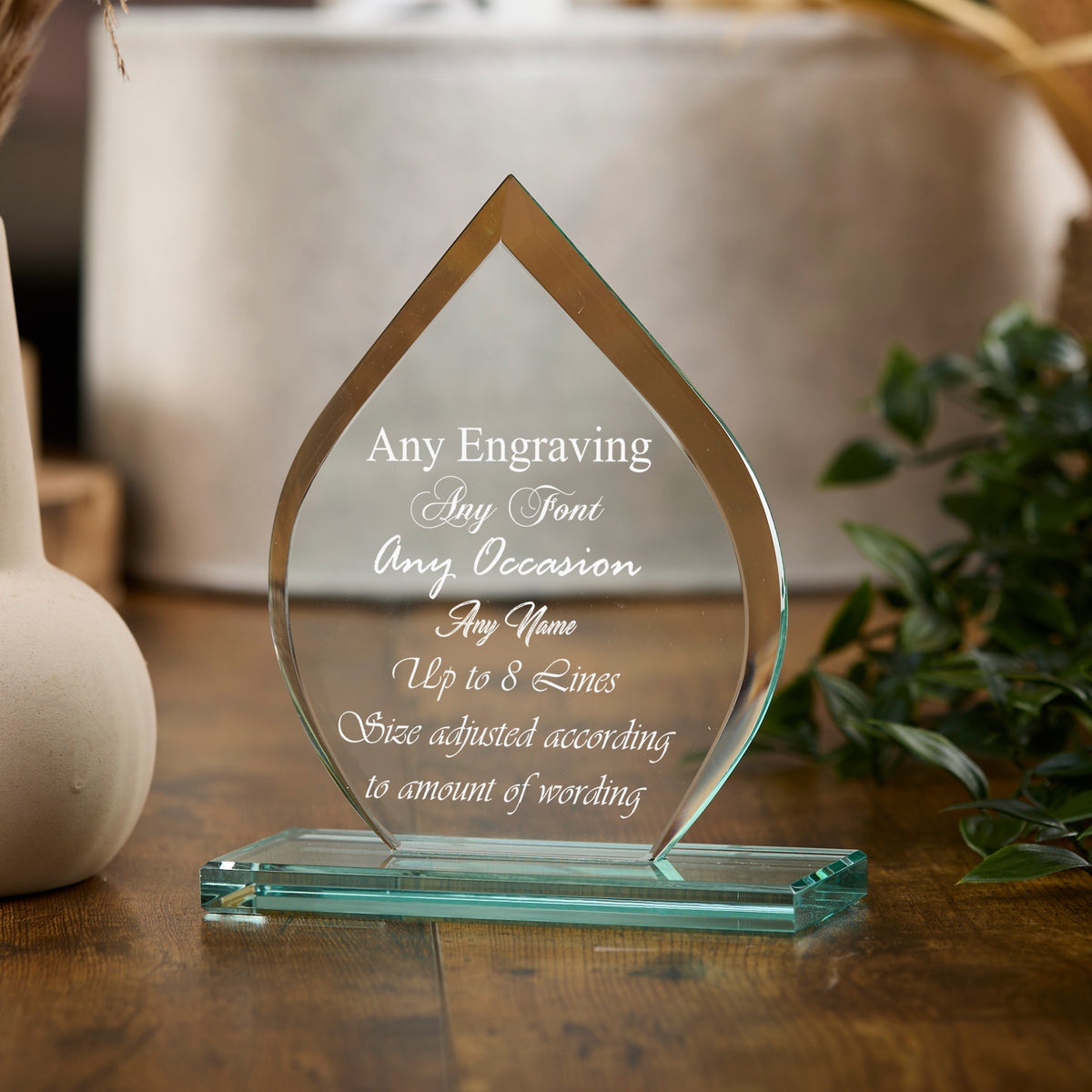 Large 20cm Jade Glass Personalised Shaped Trophy Any Engraving