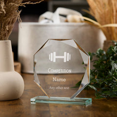 Large Jade Glass Personalised 15cm Weight Lifting Trophy Award Engraved