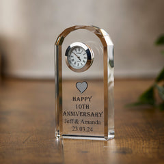 Personalised 10th Wedding Anniversary Crystal Glass Clock Gift