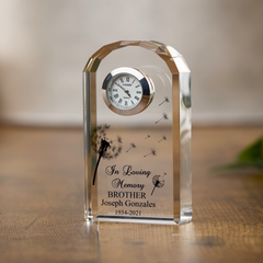 Personalised Condolence Gift Crystal Glass Clock Brother In Loving Memory