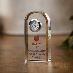 Personalised 1st Wedding Anniversary Crystal Glass Clock Gift