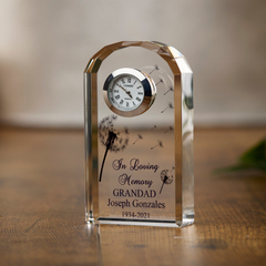 Personalised Condolence Gift Crystal Glass Clock Grandad In Loving Memory