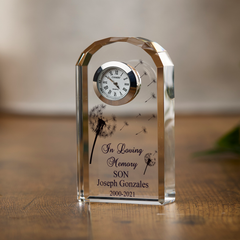 Personalised Condolence Gift Crystal Glass Clock Son In Loving Memory