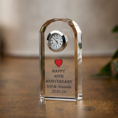 Personalised 40th Wedding Anniversary Crystal Glass Clock Gift