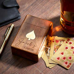 Personalised Wooden Playing Card Box-mens personalised gift- wooden card set- travel game- games for him - game gift-keepsake card set