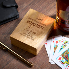 Personalised Wooden Playing Single Card Box Retirement Gift Playing Cards