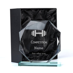 Large Jade Glass Personalised 15cm Weight Lifting Trophy Award Engraved