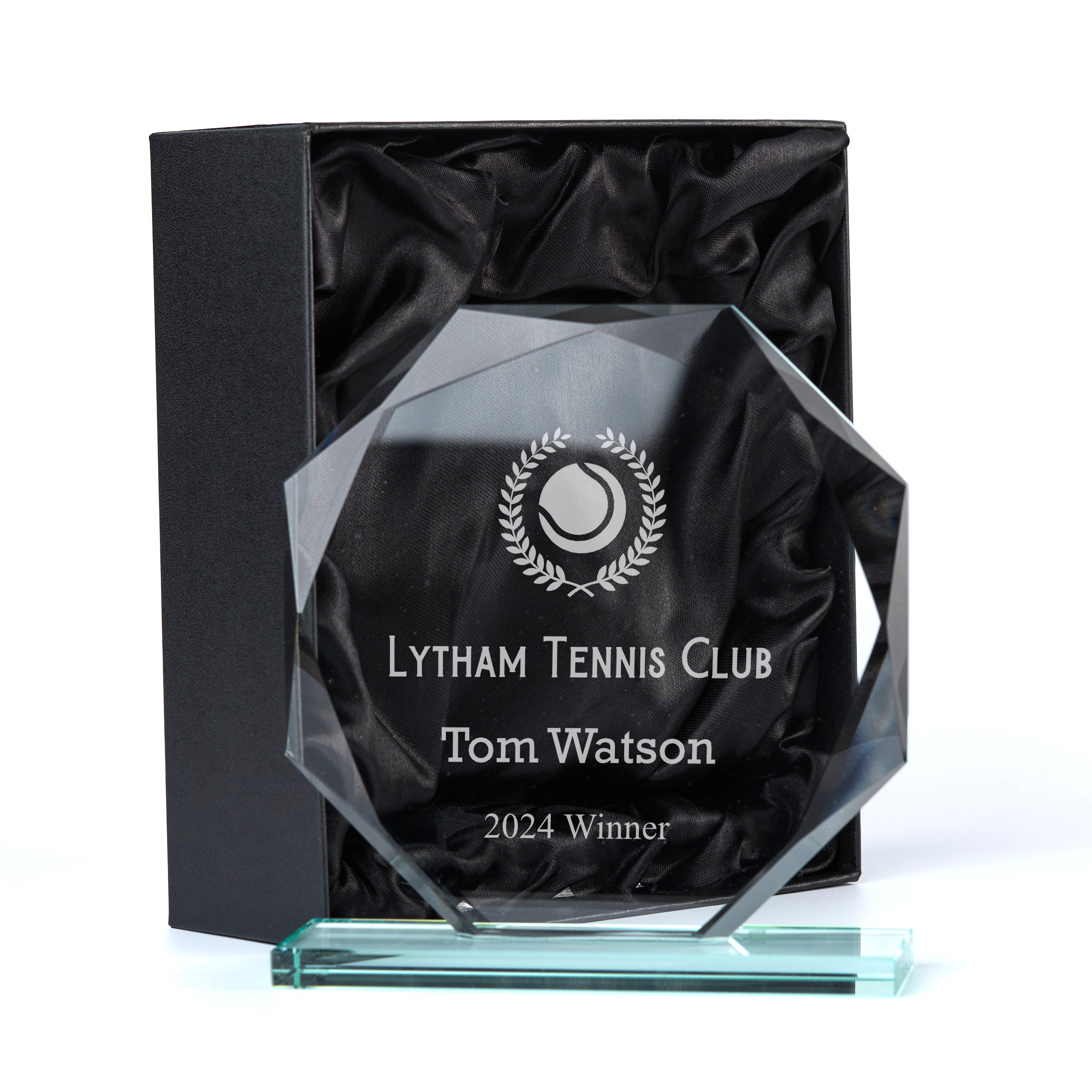Large Jade Glass Personalised 15cm Tennis Trophy Award Engraved