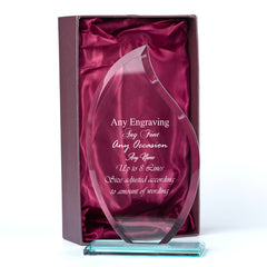 Large 23cm Jade Glass Personalised Flame Shape Trophy Any Engraving