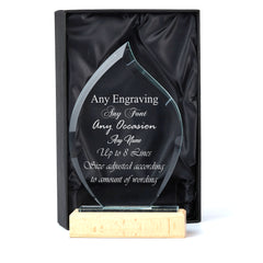 Large 20 cm Jade Glass Personalised Trophy Engraved Arrow Wood Base