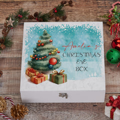 Personalised Luxury Wooden Christmas Eve Box With Tree and Presents