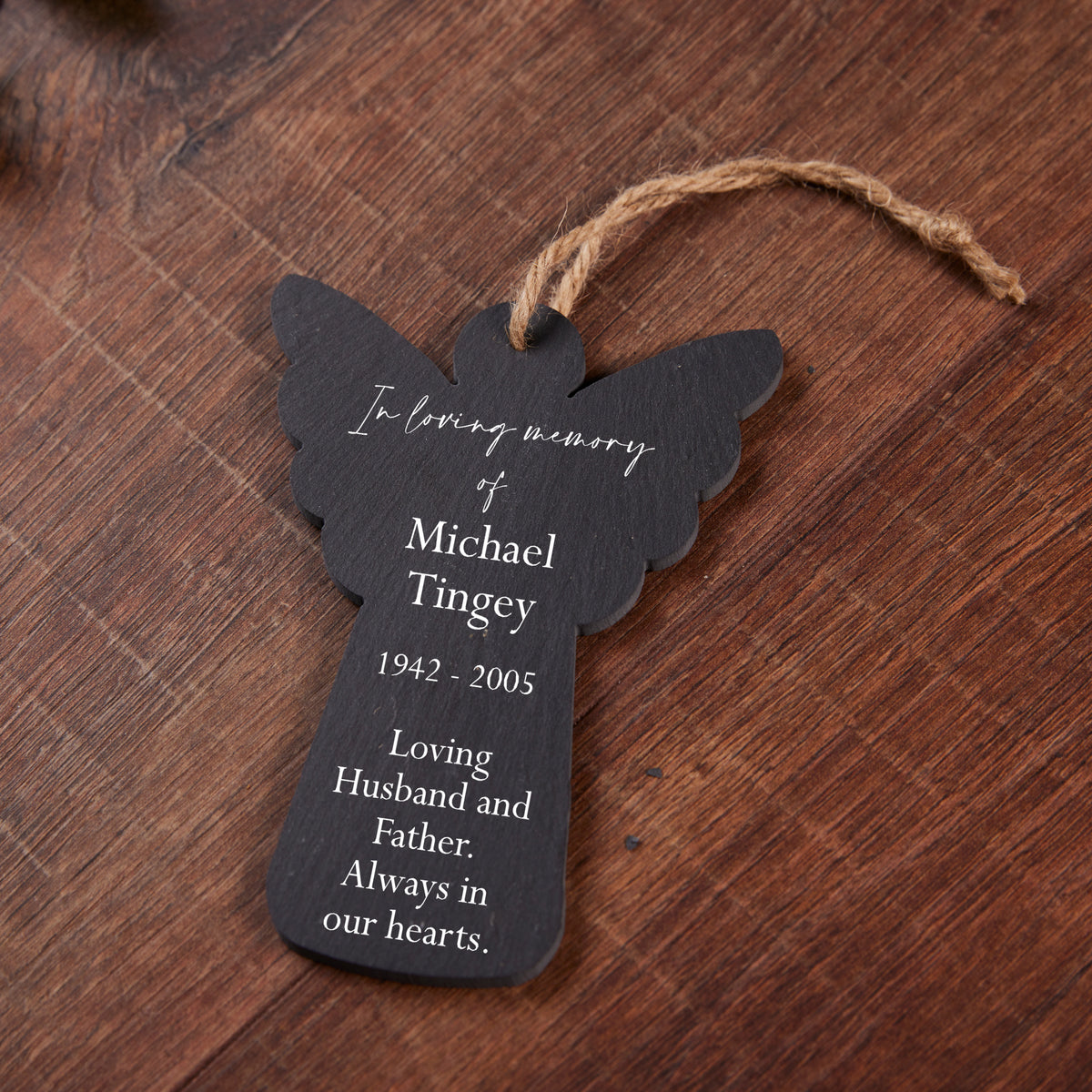 Personalised Hanging Slate Angel In Loving Memory Of Memorial Sign