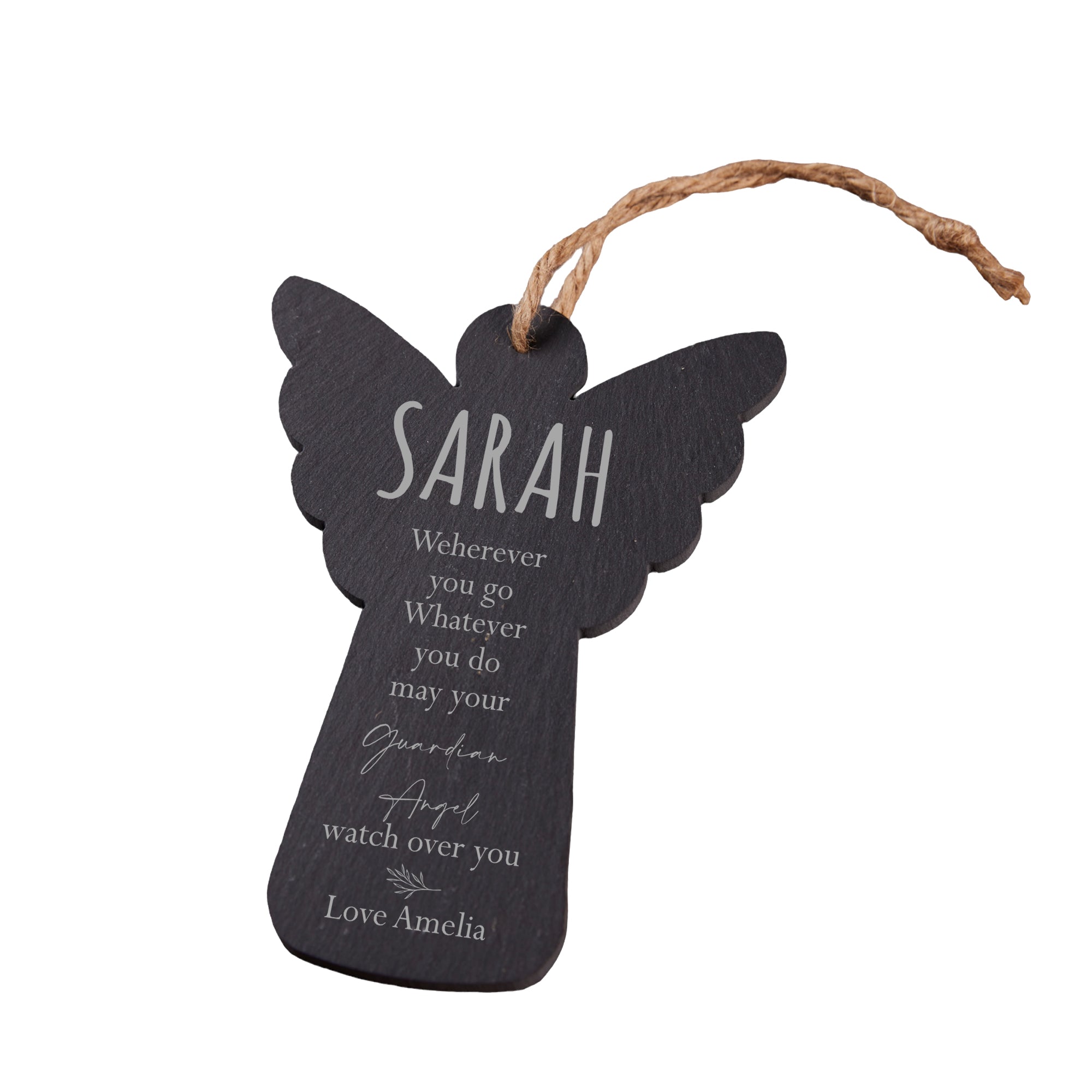 Personalised Hanging Guardian Angel Slate Angel Sign