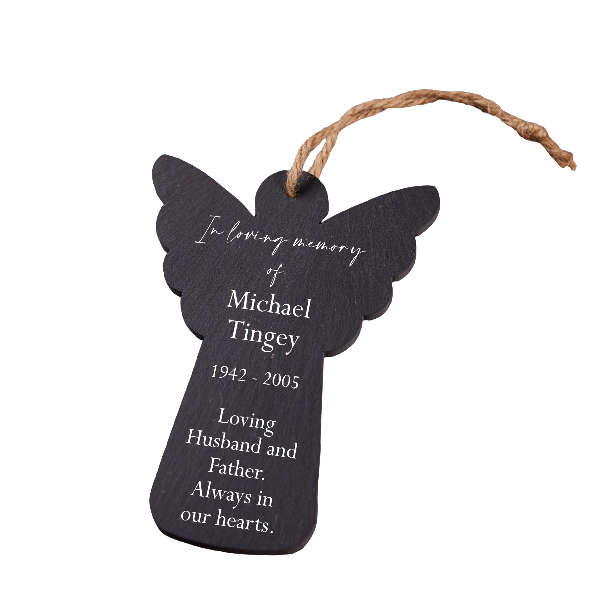 Personalised Hanging Slate Angel In Loving Memory Of Memorial Sign