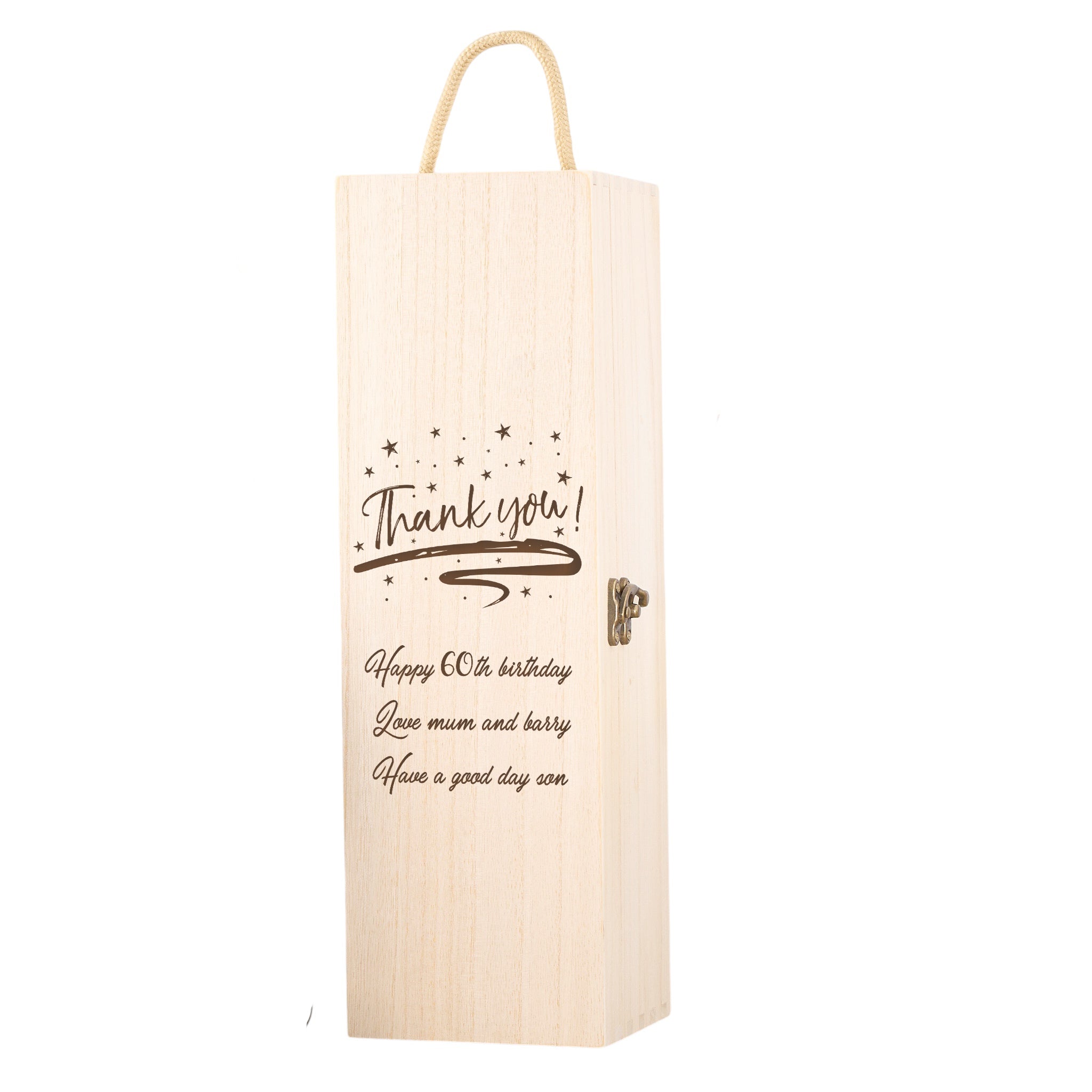 Personalised Wooden Wine Bottle Box, Engraved Thank you Gift