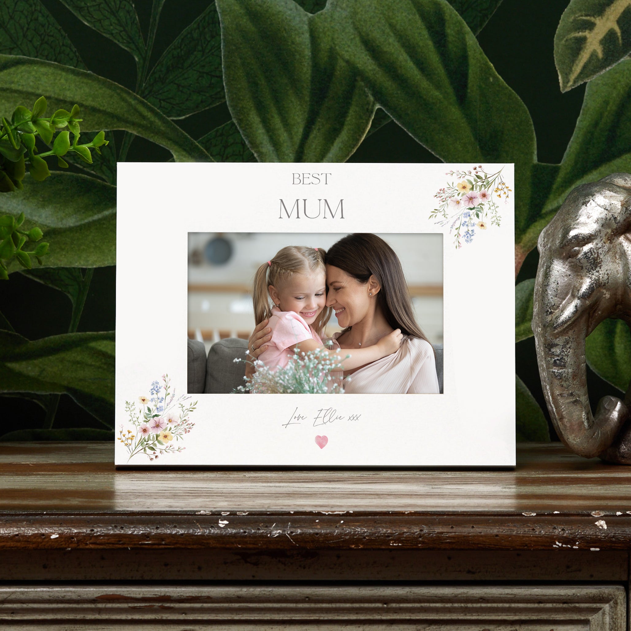 Personalised White Mum Photo Picture Frame Gift With Delicate Flowers Photo Frame ukgiftstoreonline Landscape