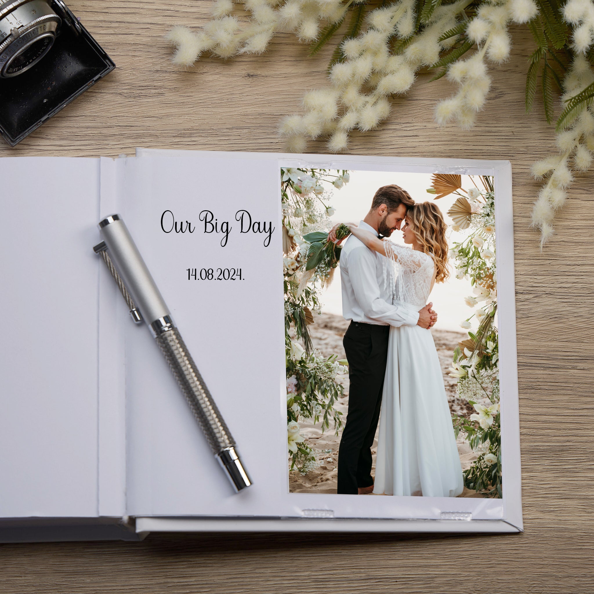 Personalised Boho Style Black Text Wedding Photo Album
