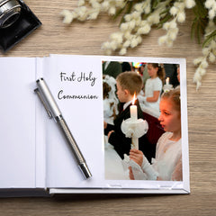 Personalised Communion 6x4" Slip in Photo Album Gift With Pink Cross
