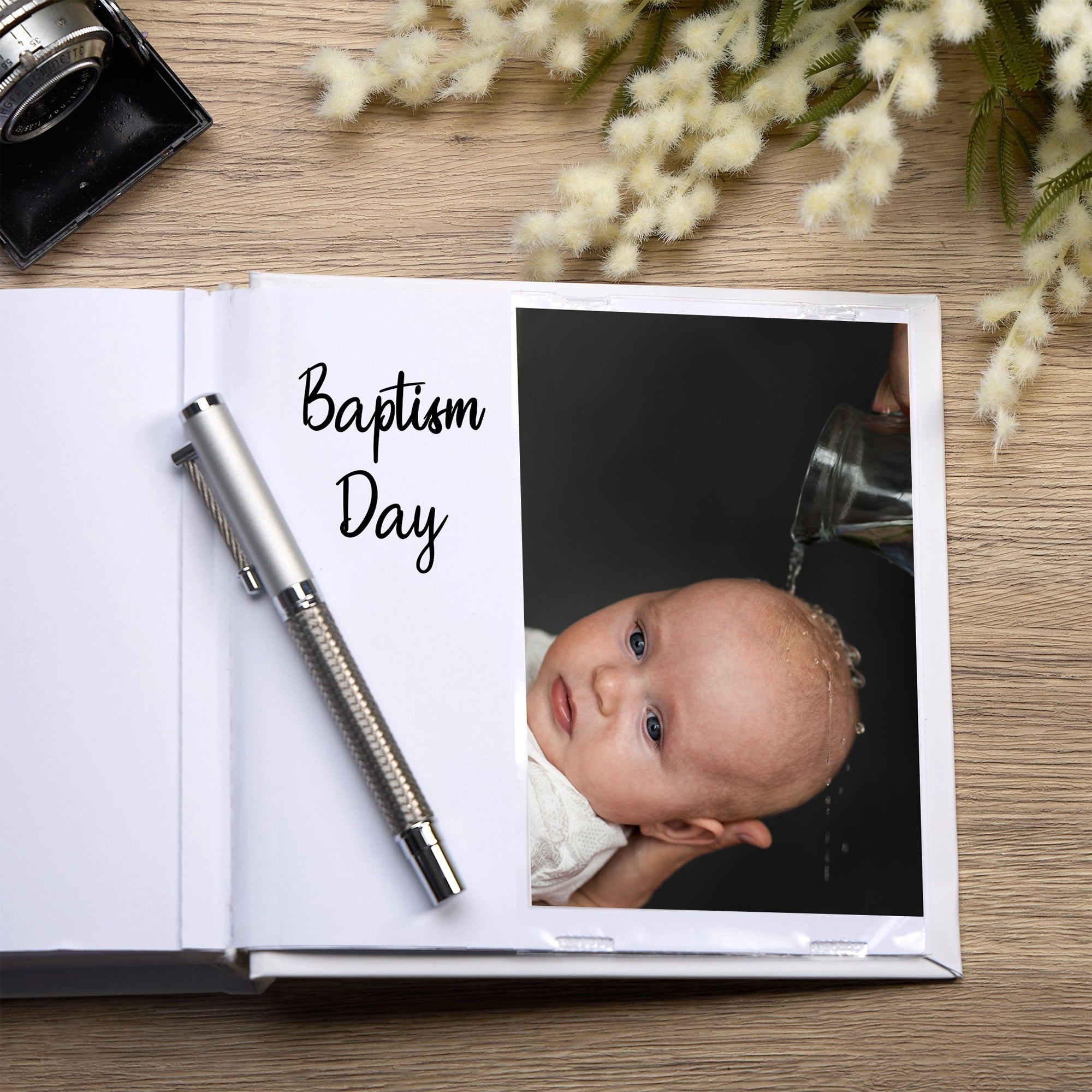 Personalised Baptism 6x4" Slip in Photo Album Gift With Pink Cross