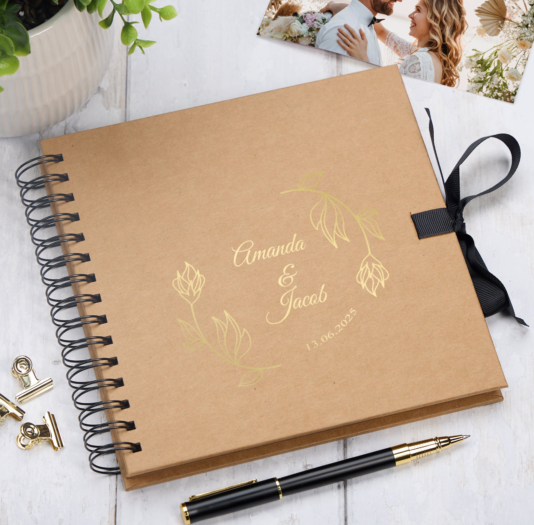 Personalised  Wedding Guest Book Reception Guestbook Flowers and Names