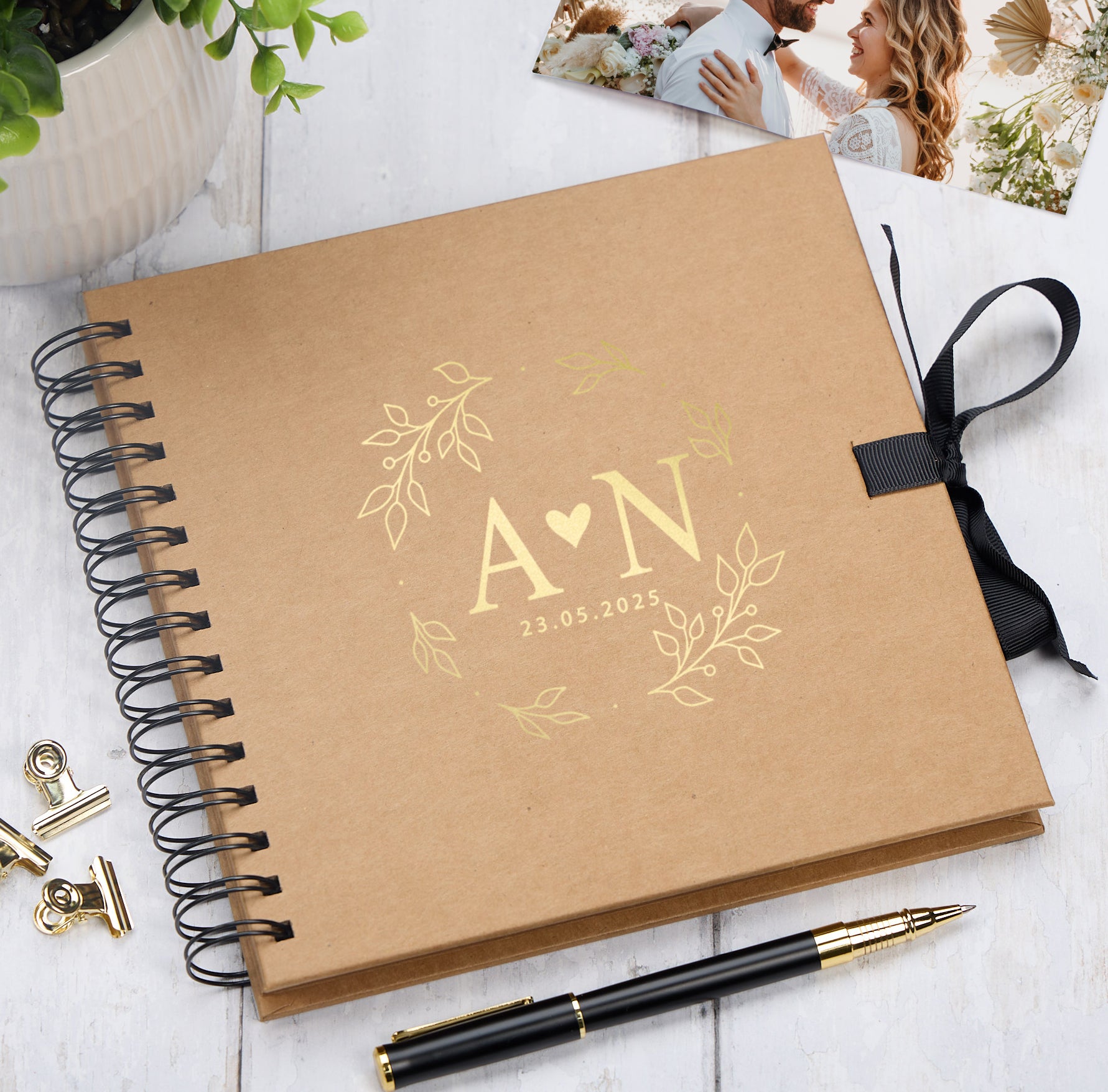Personalised  Wedding Guest Book Reception Guestbook With Heart and Leaves