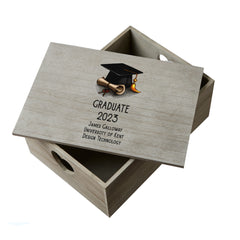Personalised Large Vintage Graduation Keepsake Box With Hat and Scroll